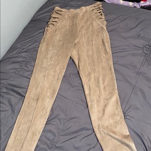 Suede zip up pants